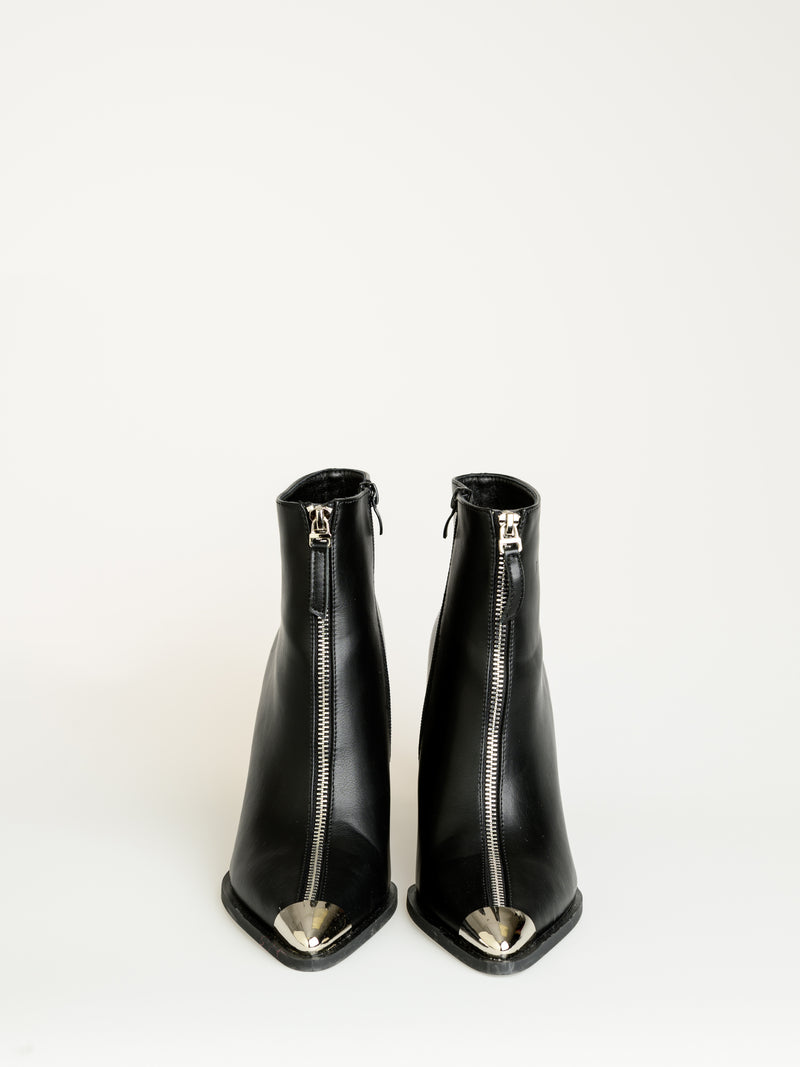 NEW - Botte noire en cuir végan avec bout métallique