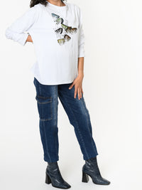 NEW - Chandail blanc à manche longue avec imprimé floral