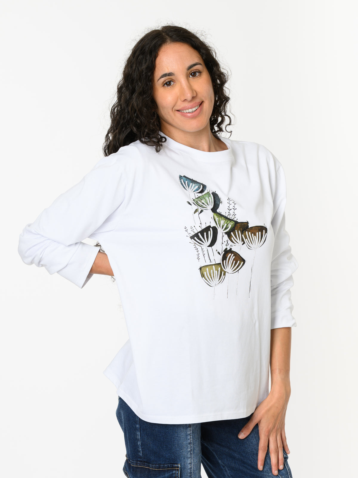 NEW - Chandail blanc à manche longue avec imprimé floral