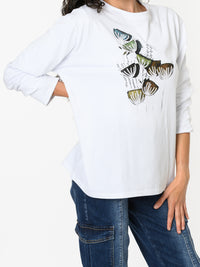 NEW - Chandail blanc à manche longue avec imprimé floral