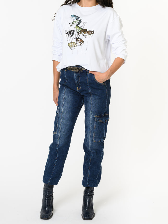 NEW - Chandail blanc à manche longue avec imprimé floral