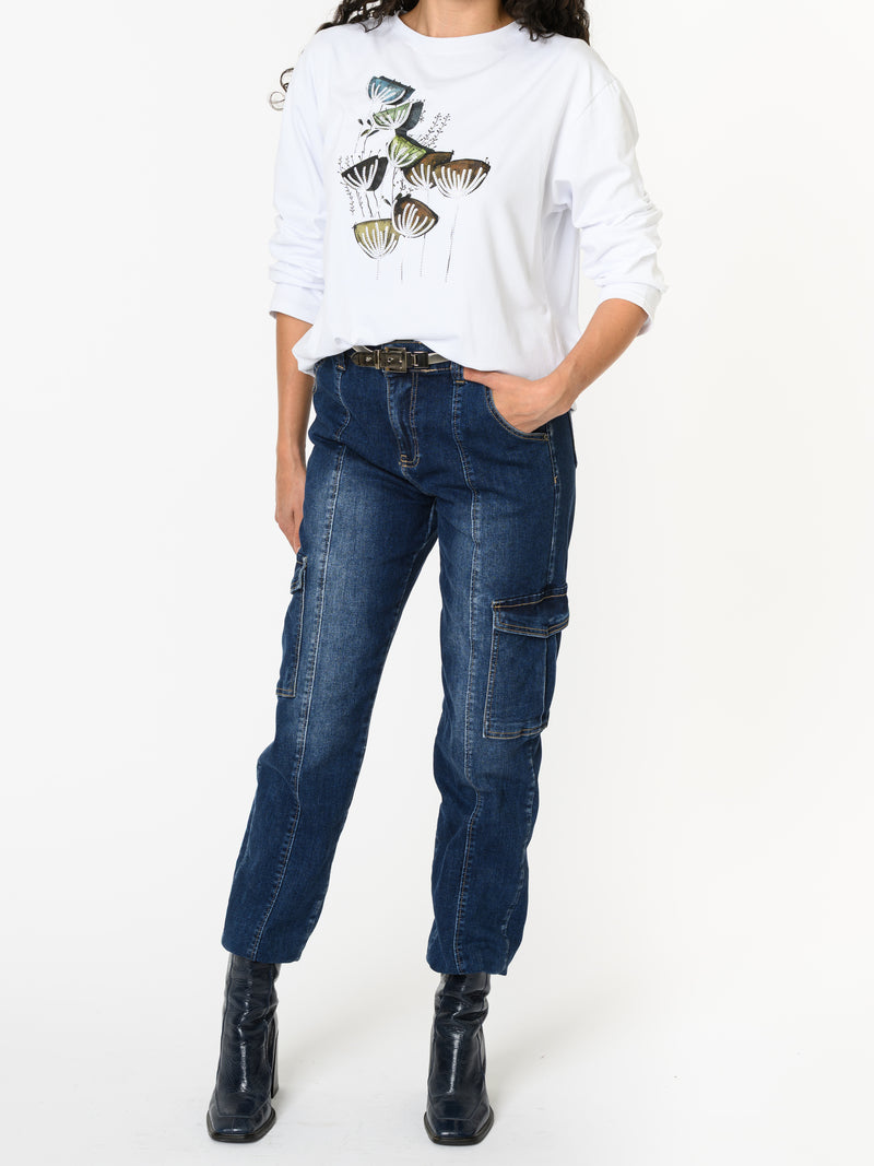 NEW - Chandail blanc à manche longue avec imprimé floral