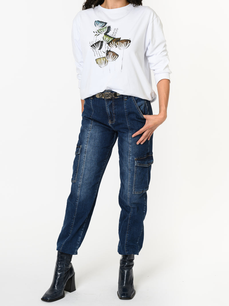 NEW - Chandail blanc à manche longue avec imprimé floral