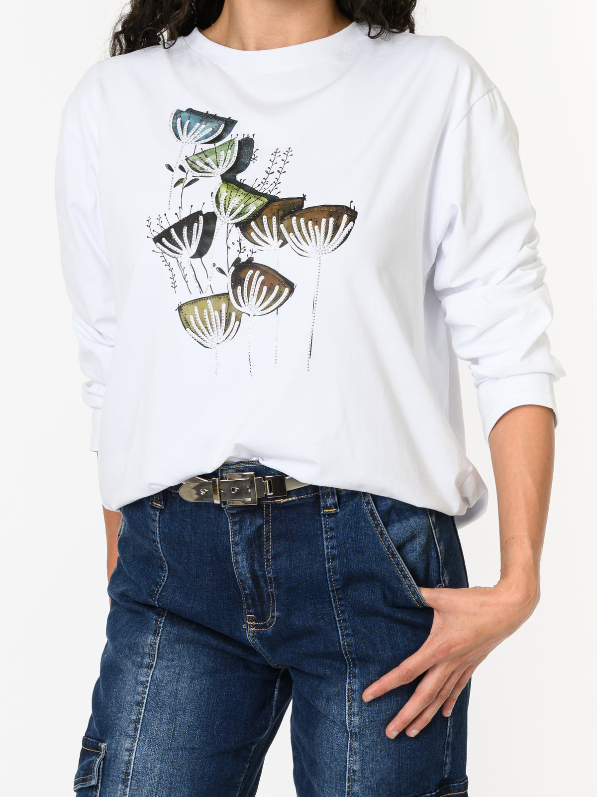 NEW - Chandail blanc à manche longue avec imprimé floral