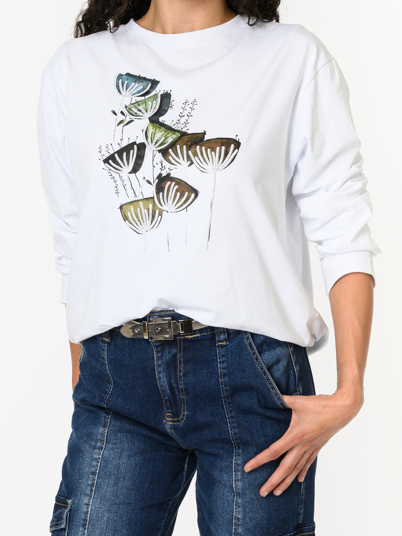 NEW - Chandail blanc à manche longue avec imprimé floral