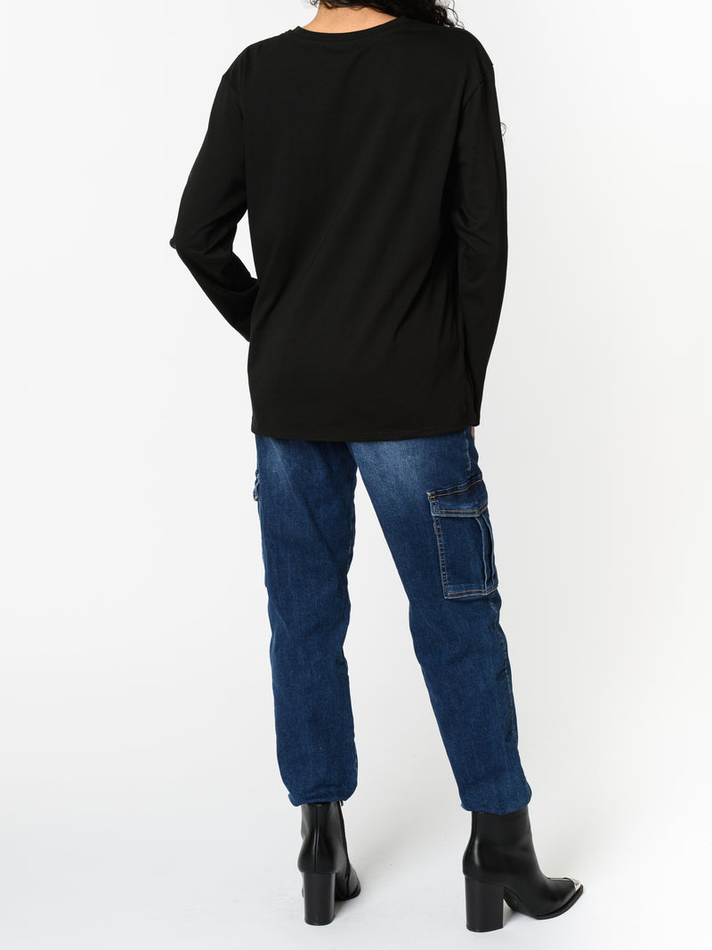 NEW - Chandail noir à manche longue avec imprimé floral