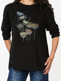 NEW - Chandail noir à manche longue avec imprimé floral