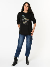 NEW - Chandail noir à manche longue avec imprimé floral