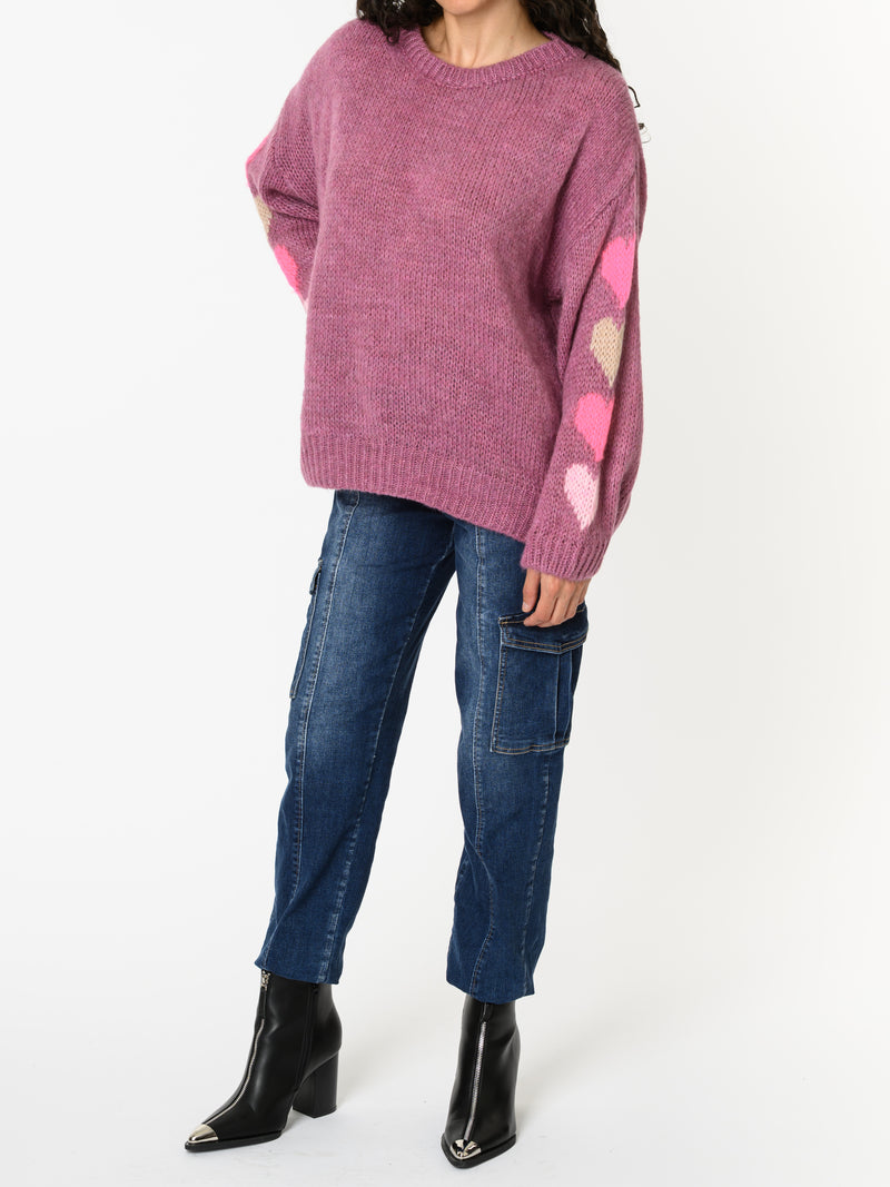 NEW - Chandail magenta en tricot avec motifs de cœurs