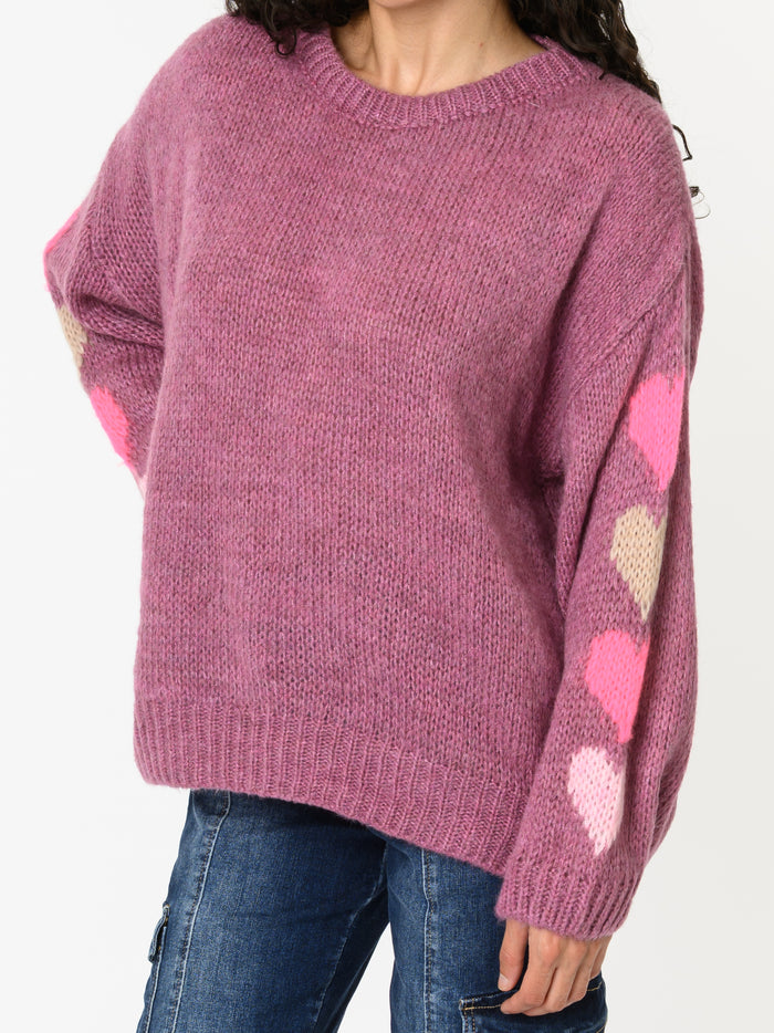 NEW - Chandail magenta en tricot avec motifs de cœurs