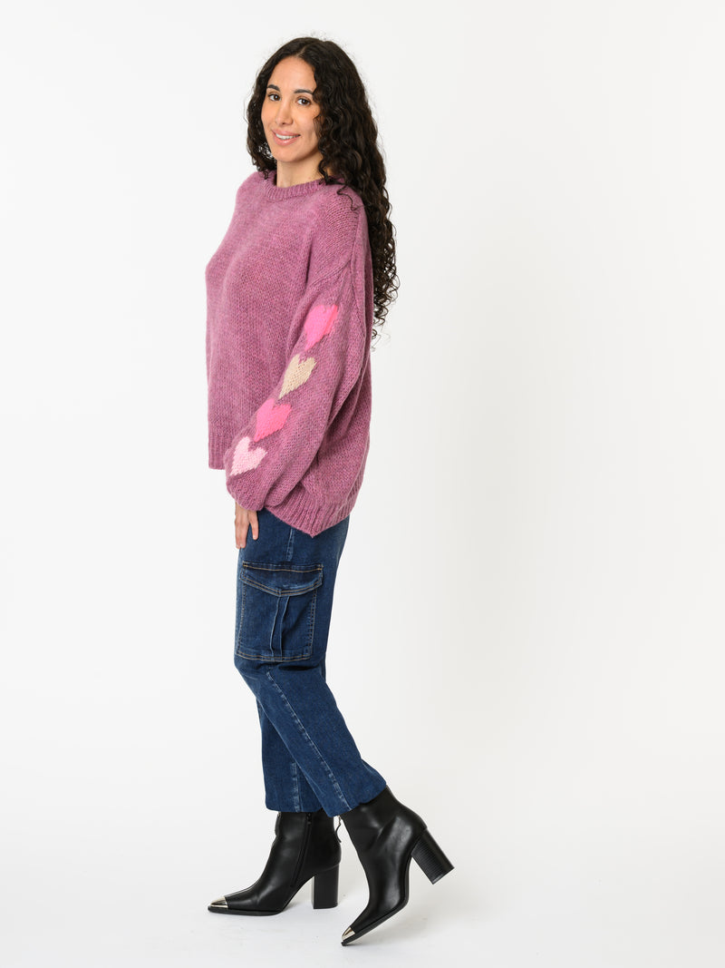 NEW - Chandail magenta en tricot avec motifs de cœurs