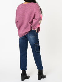 NEW - Chandail magenta en tricot avec motifs de cœurs