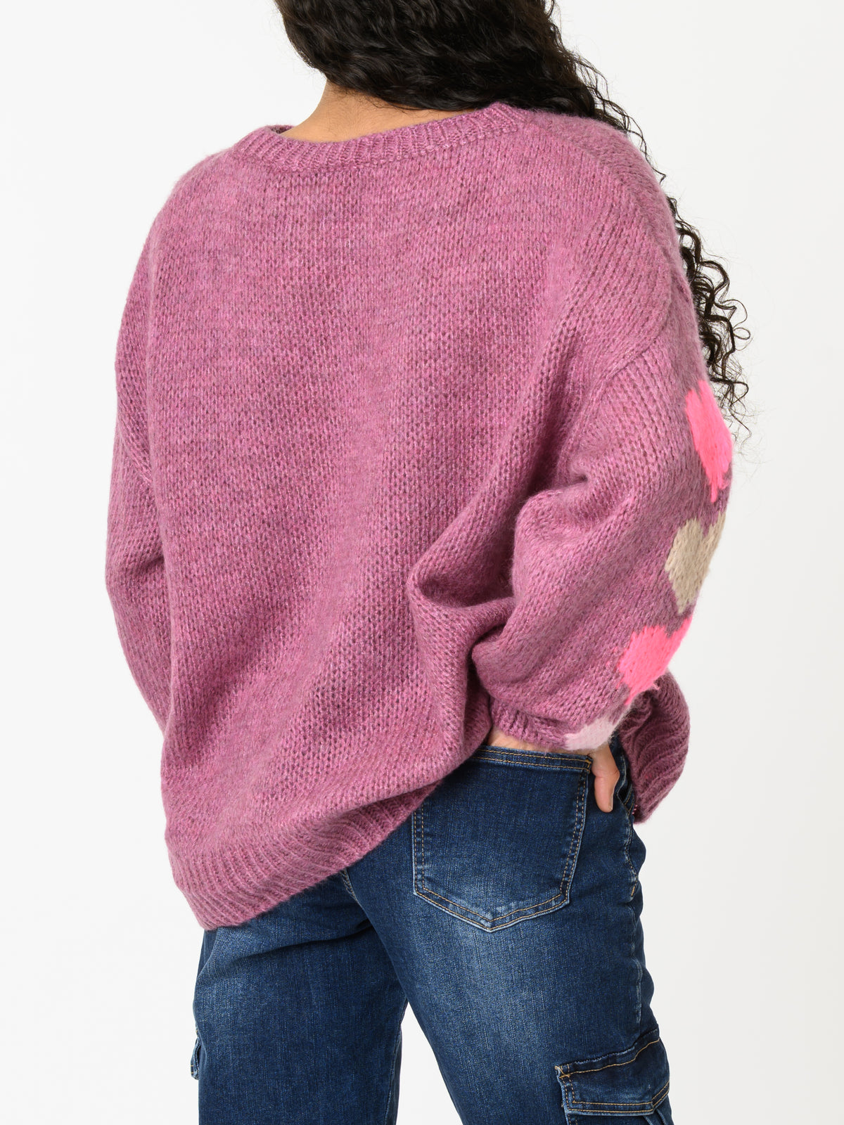 NEW - Chandail magenta en tricot avec motifs de cœurs