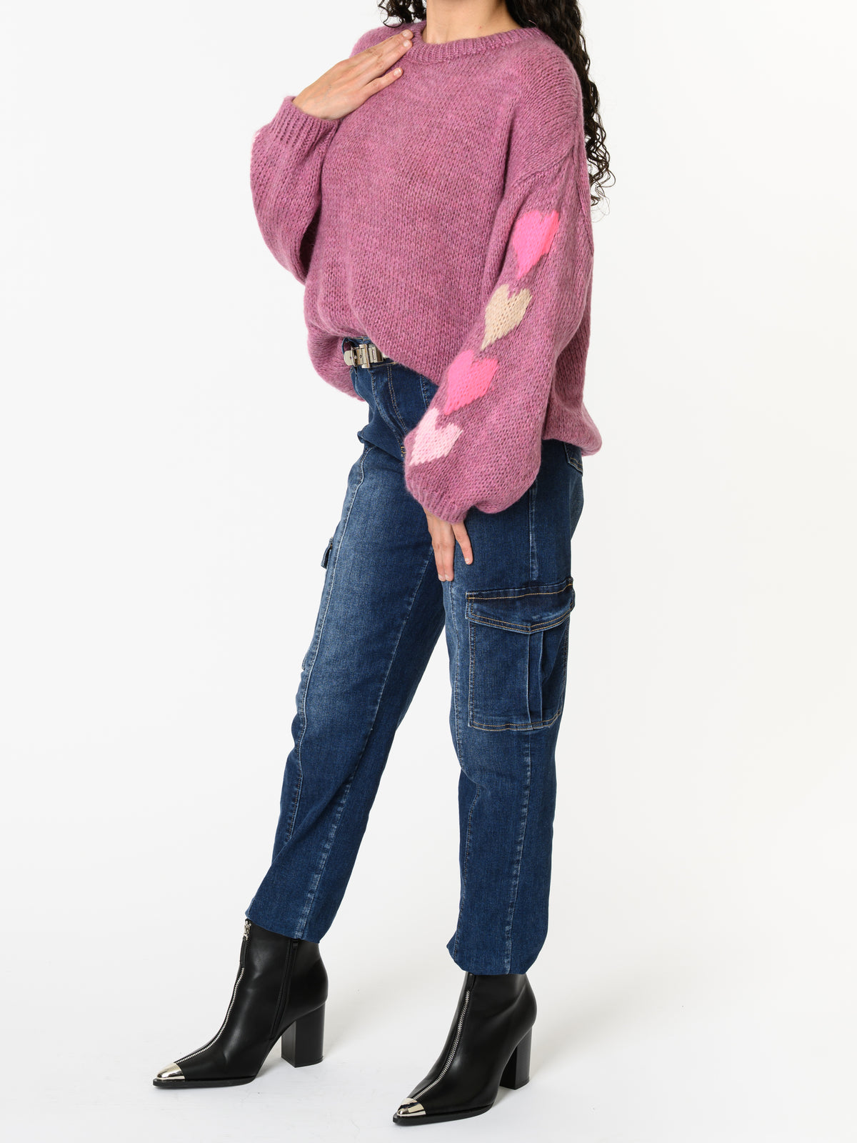 NEW - Chandail magenta en tricot avec motifs de cœurs