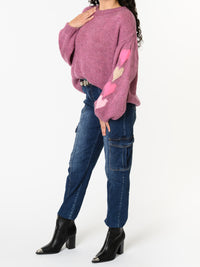 NEW - Chandail magenta en tricot avec motifs de cœurs