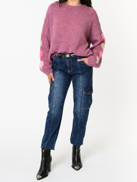 NEW - Chandail magenta en tricot avec motifs de cœurs