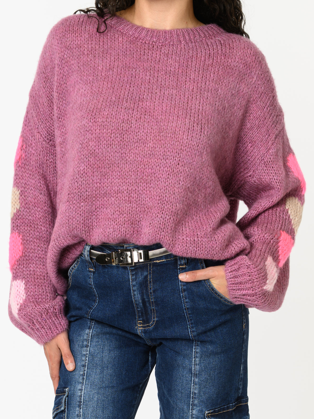 NEW - Chandail magenta en tricot avec motifs de cœurs