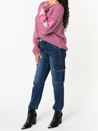 NEW - Chandail magenta en tricot avec motifs de cœurs