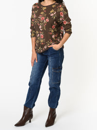 NEW - Chandail brun à manche longue avec imprimé floral