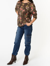 NEW - Chandail brun à manche longue avec imprimé floral