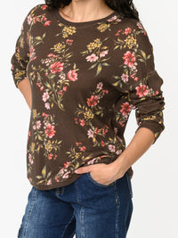 NEW - Chandail brun à manche longue avec imprimé floral