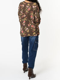 NEW - Chandail brun à manche longue avec imprimé floral