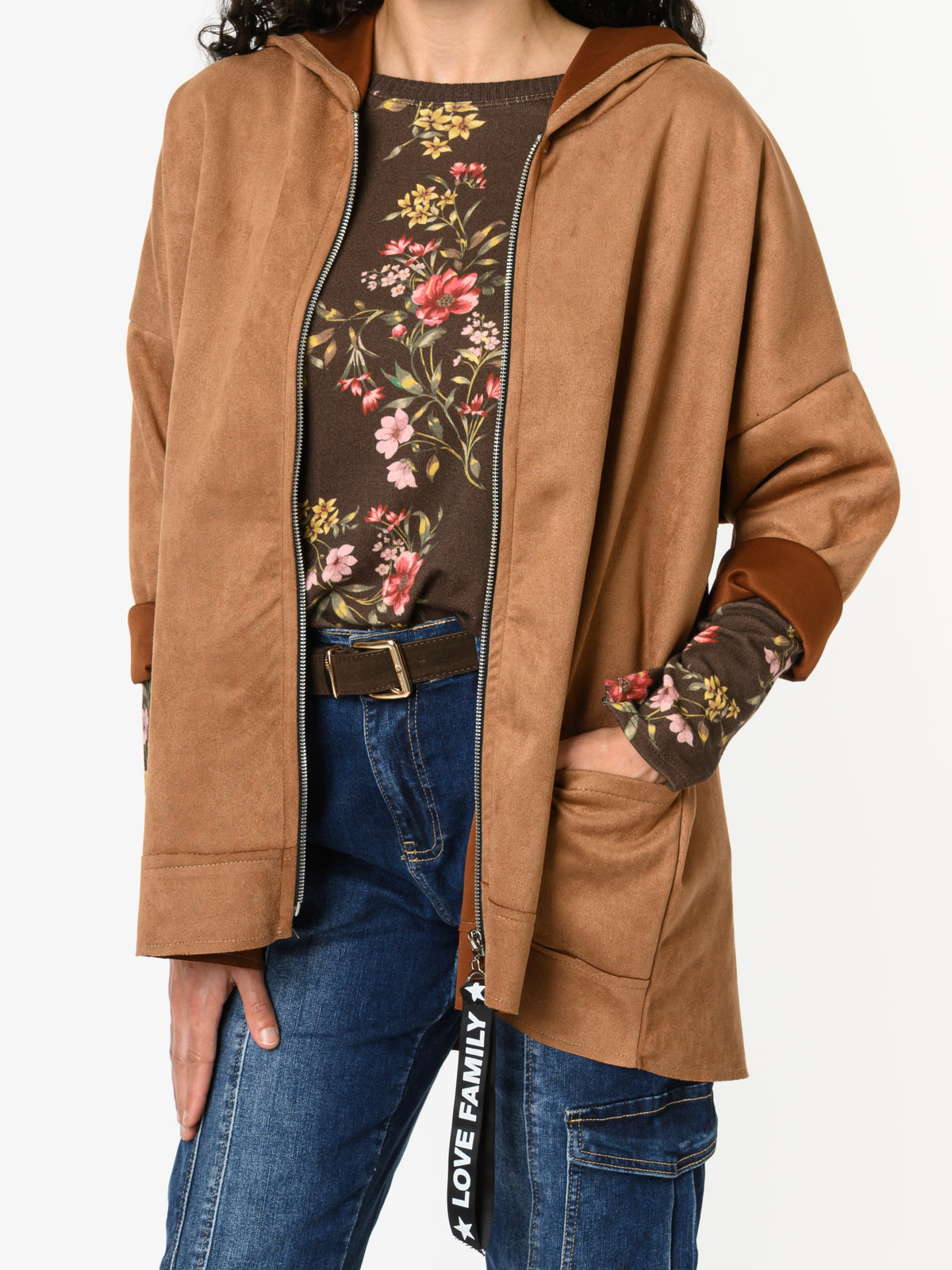 NEW - Chandail brun à manche longue avec imprimé floral