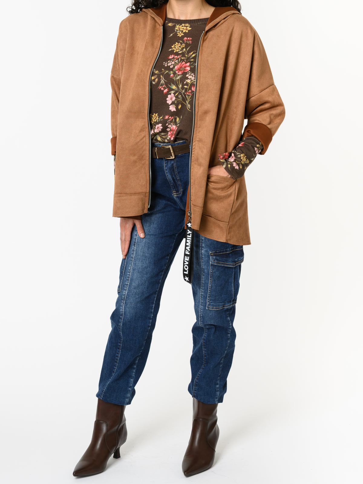 NEW - Chandail brun à manche longue avec imprimé floral