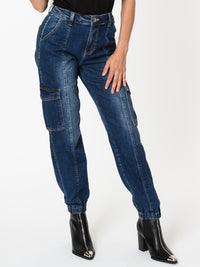NEW - Jeans cargo bleu délavé