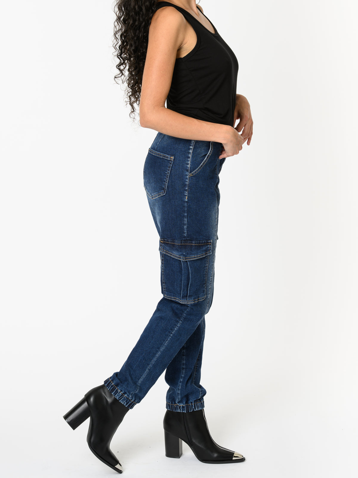 NEW - Jeans cargo bleu délavé