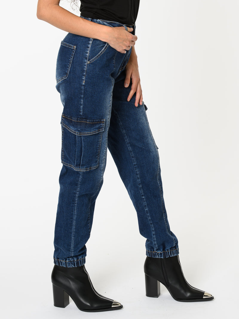 NEW - Jeans cargo bleu délavé