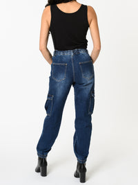 NEW - Jeans cargo bleu délavé
