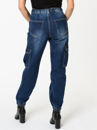 NEW - Jeans cargo bleu délavé