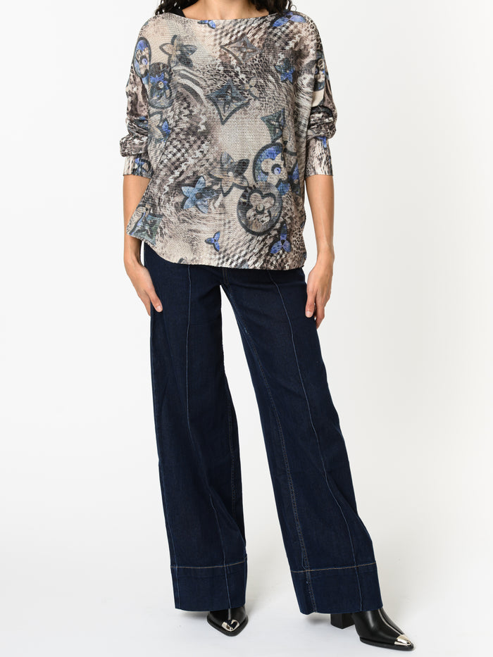 NEW - Chandail moka avec imprimé floral bleu