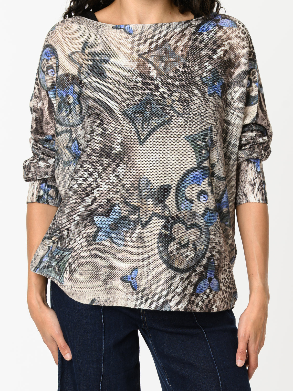 NEW - Chandail moka avec imprimé floral bleu