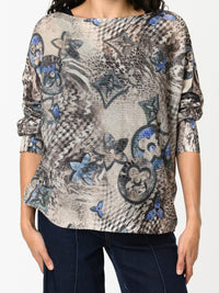 NEW - Chandail moka avec imprimé floral bleu