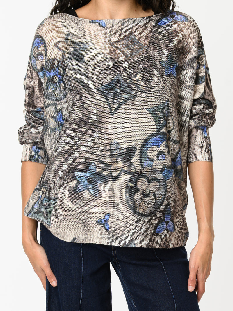 NEW - Chandail moka avec imprimé floral bleu