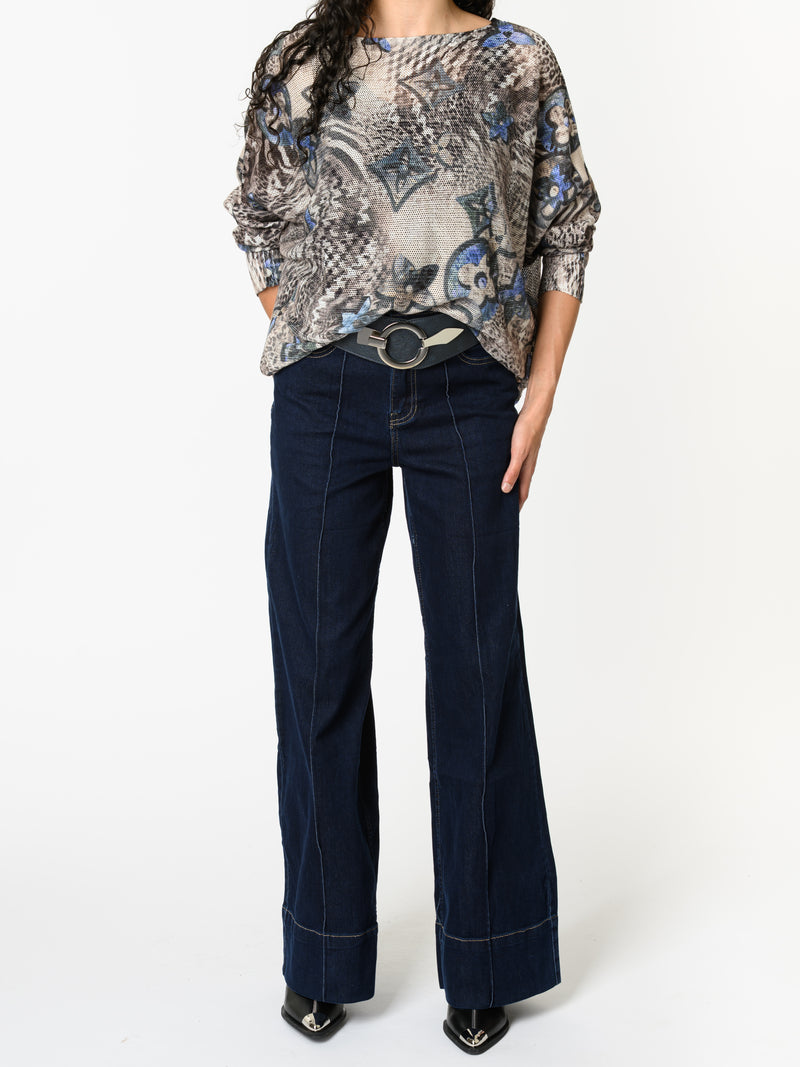 NEW - Chandail moka avec imprimé floral bleu