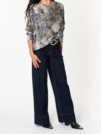 NEW - Chandail moka avec imprimé floral bleu