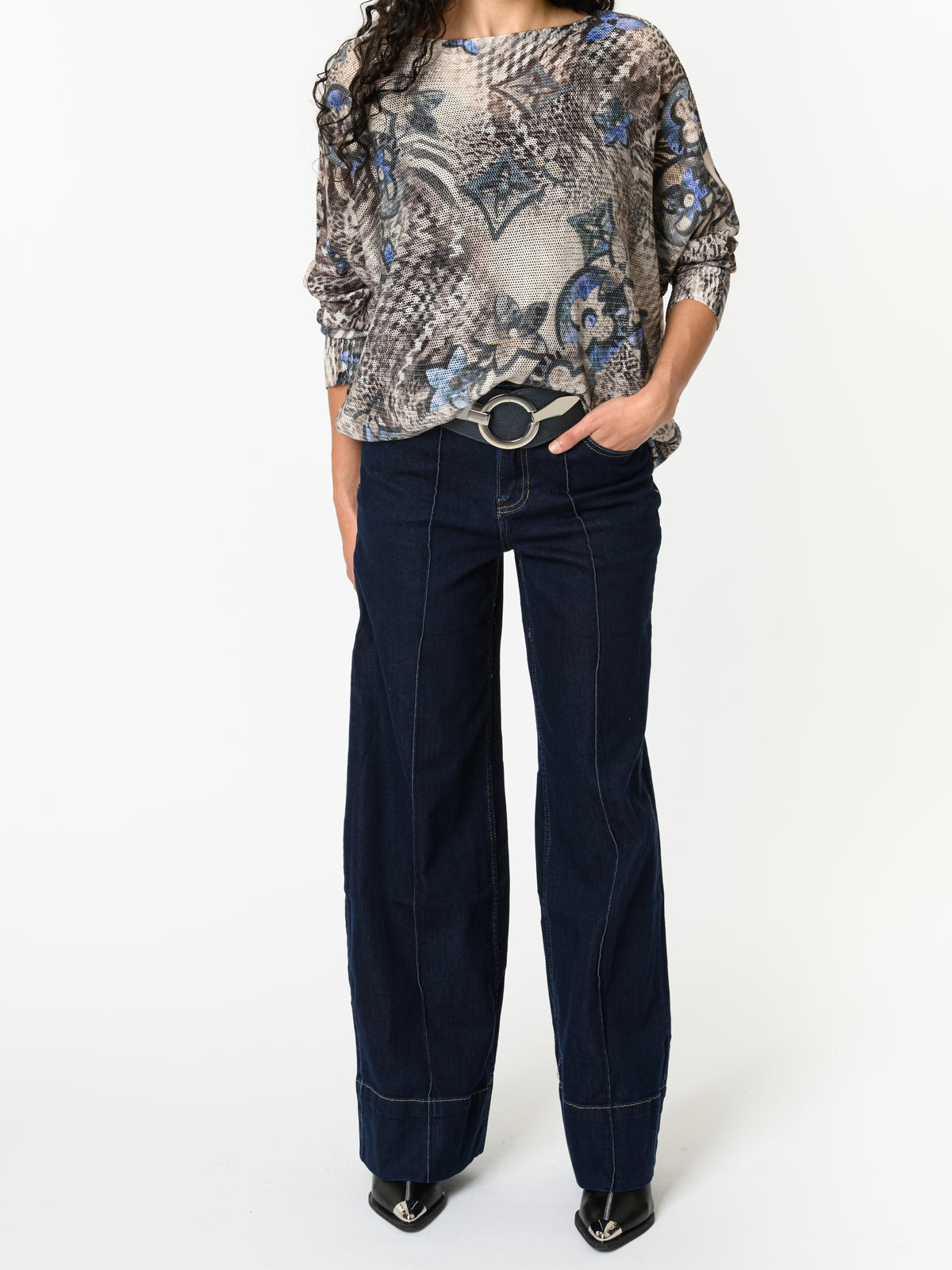 NEW - Chandail moka avec imprimé floral bleu