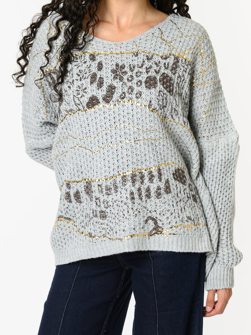 NEW - Chandail gris avec imprimé animal abstrait