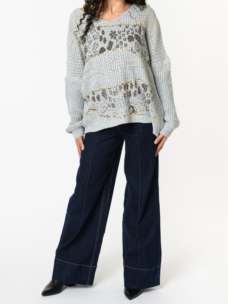 NEW - Chandail gris avec imprimé animal abstrait