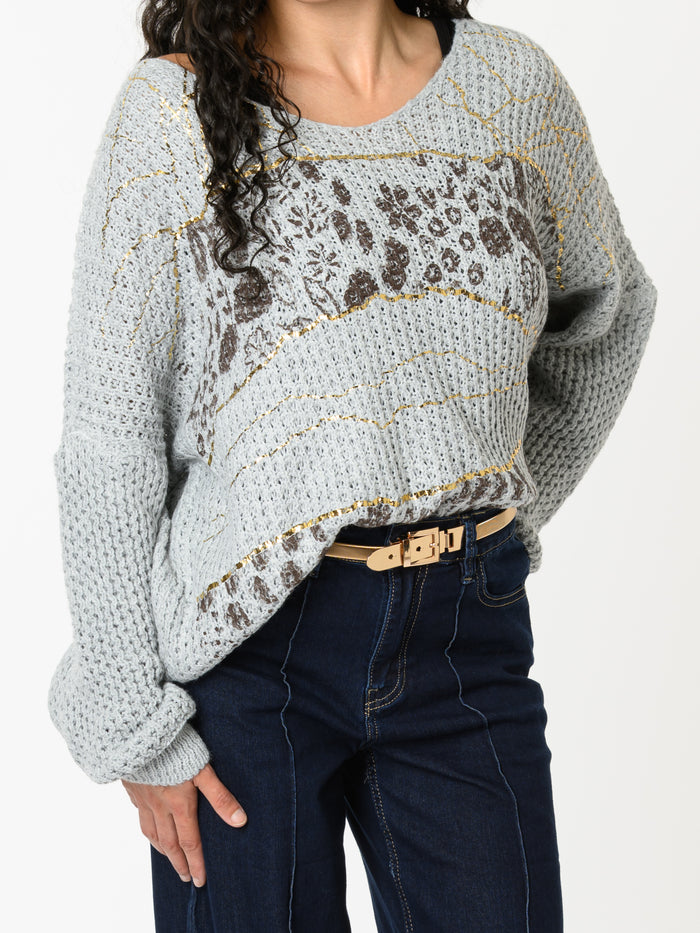 NEW - Chandail gris avec imprimé animal abstrait