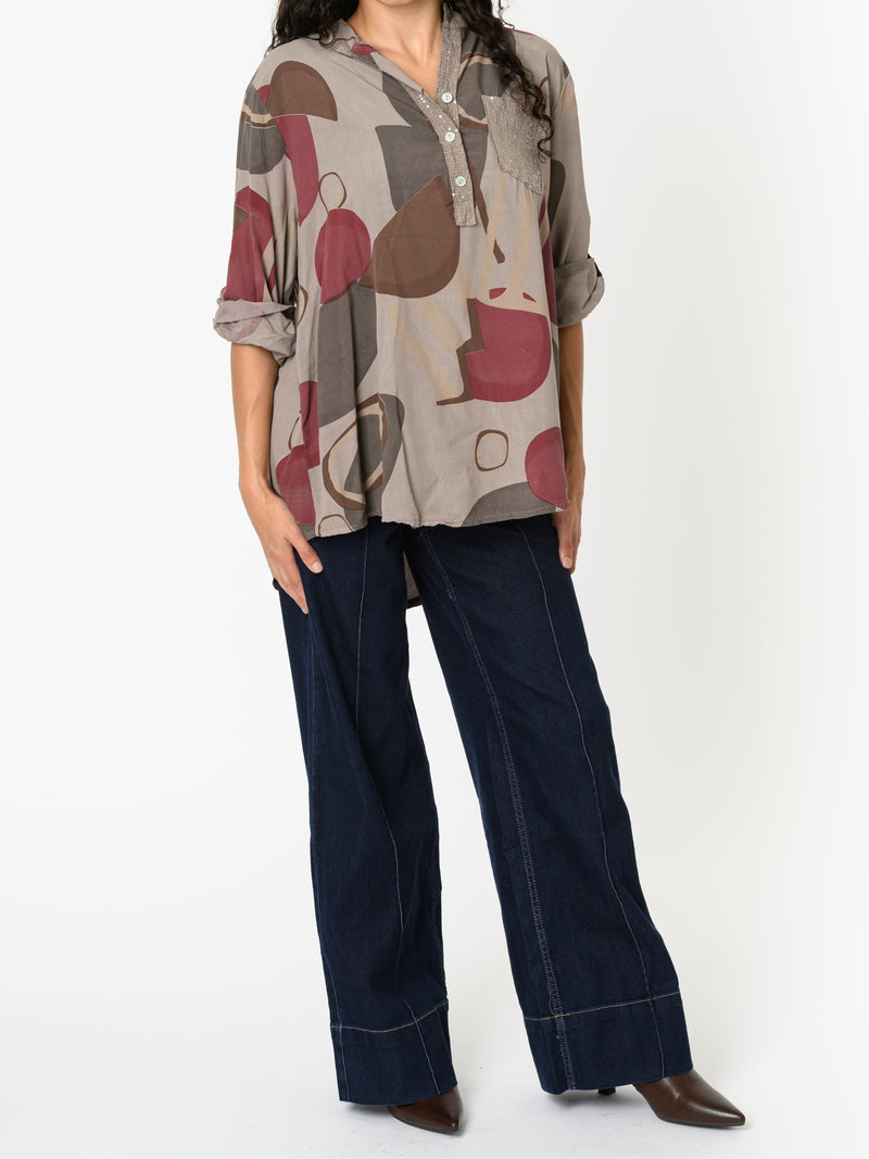 NEW - Blouse moka avec imprimé géométrique