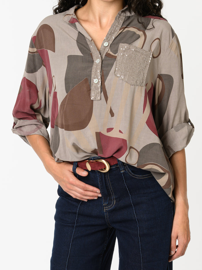 NEW - Blouse moka avec imprimé géométrique