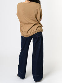 NEW - Chandail camel avec imprimé floral blanc et or