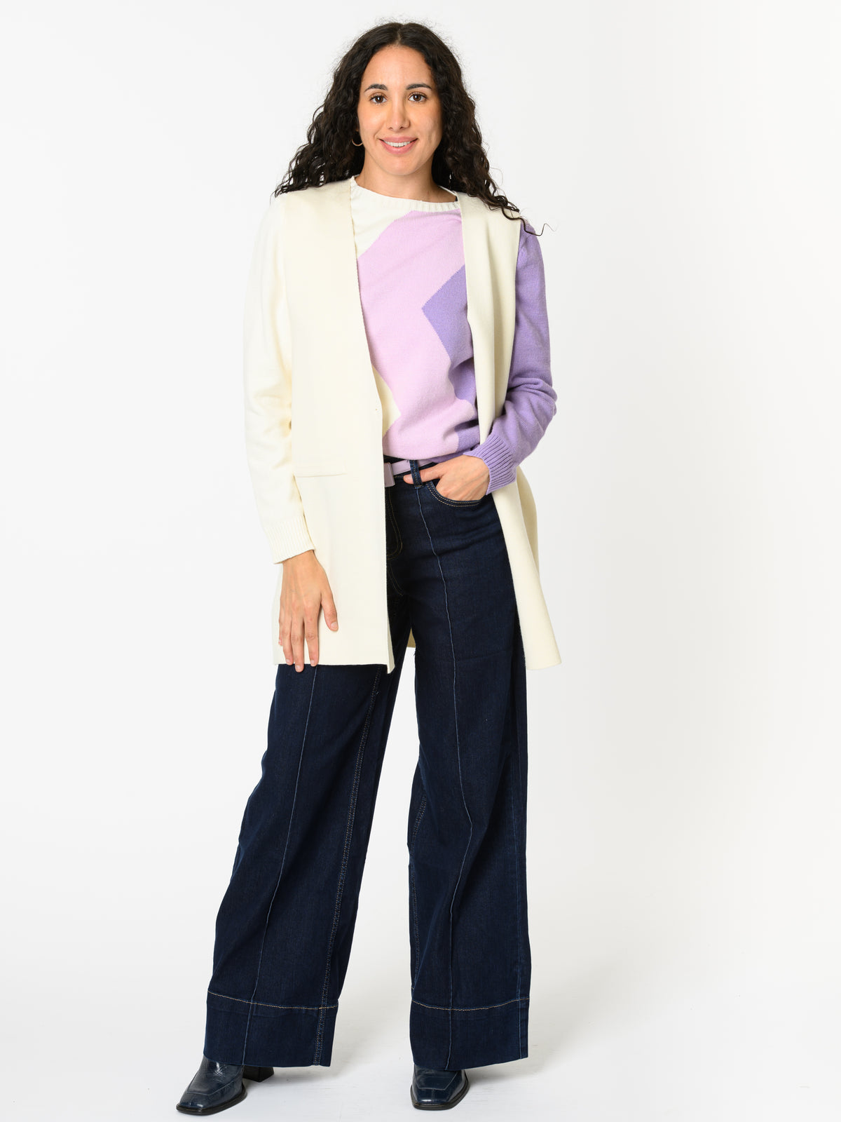 NEW - Chandail à manche longue lilas et blanc crème