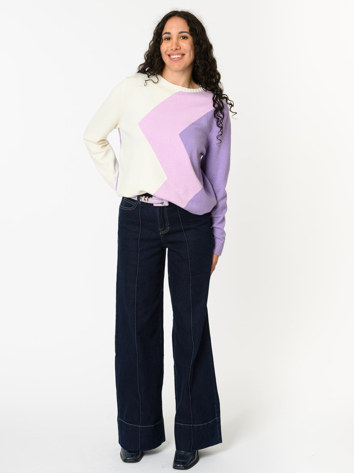 NEW - Chandail à manche longue lilas et blanc crème