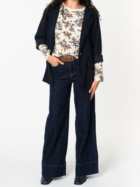 NEW - Chandail blanc crème avec imprimé floral bleu et brun