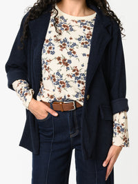 NEW - Chandail blanc crème avec imprimé floral bleu et brun